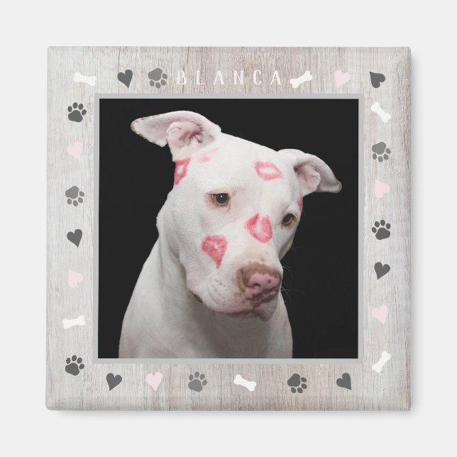 Anpassade Hund Photo and Personalize Namn Rustic Magnet (Framsidan)