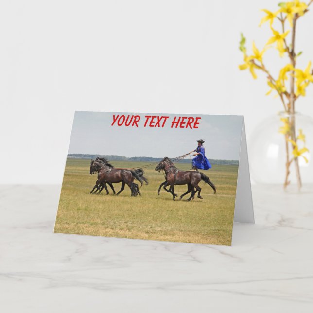 Anpassade Hungart horseman och hästar Kort (Gul blomma)