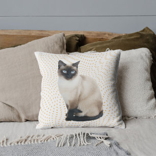 Anpassade husdjur Vänner Söt siames Katt Foto Vit Kudde