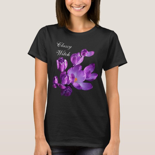 Anpassade i lila blommor, svart t shirt (Framsida)