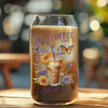 Anpassade Iced Coffee Klubb Vintage Butterfly