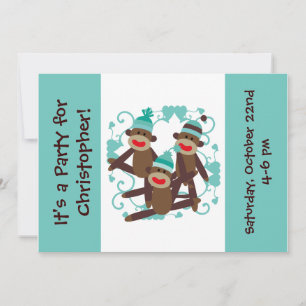 Anpassade inbjudningar till Boy Sock monkey 5x7