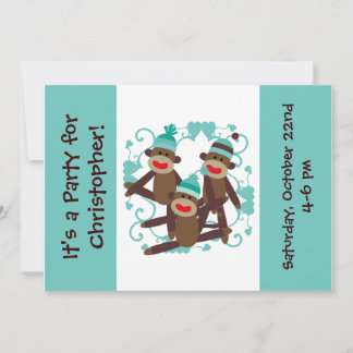 Anpassade inbjudningar till Boy Sock monkey 5x7
