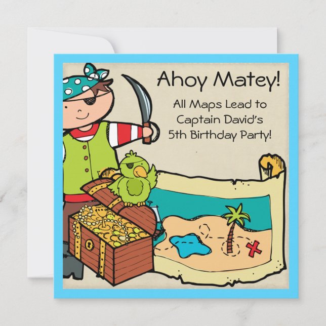 Anpassade Inbjudningskort med födelsedag i Pirat P (Framsida)