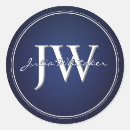 Anpassade initialer marinblå och silver runt klistermärke