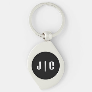 Anpassade initialer monogram minimalistisk modern swirl silverfärgad nyckelring