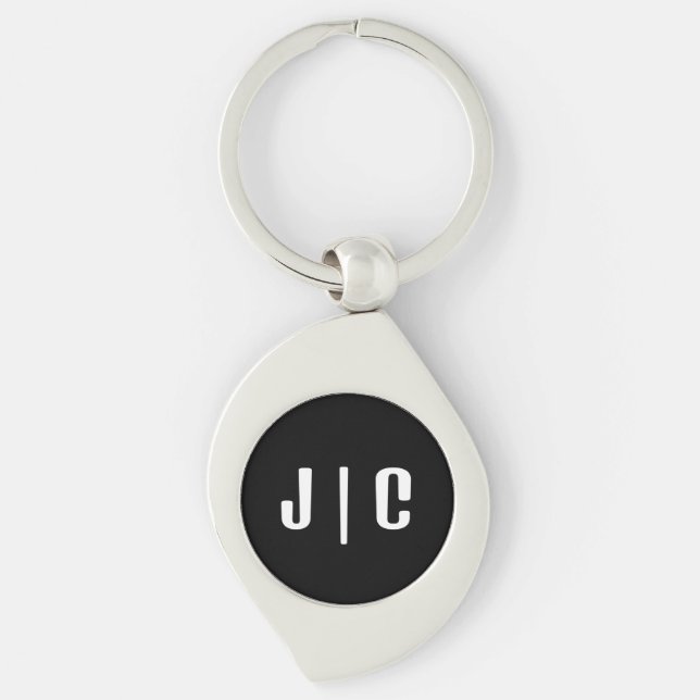Anpassade initialer monogram minimalistisk modern swirl silverfärgad nyckelring (Framsidan)