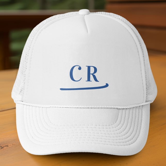Anpassade Initialer Namn Minimalistisk Blå Keps (Custom Monogrammed Initials Name Minimalist Blue Trucker Hat)