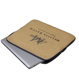 Anpassade initialer Namn & Titel Naturlig jute-des Laptop Fodral