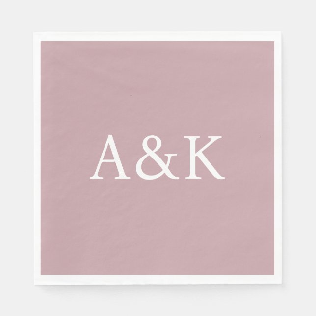 Anpassade initialer på dammig rosa mauve bröllop pappersservett (Framsidan)