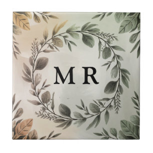 Anpassade Initialer Utandning - Elegant Monogram Kakelplatta