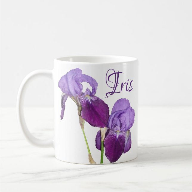 Anpassade Iris-flicka namn lila vår blommor Kaffemugg (Vänster)