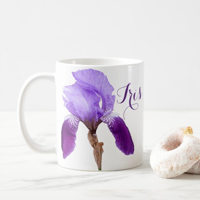 Anpassade Iris-flicka namn lila vår blommor Kaffemugg (Med munk)