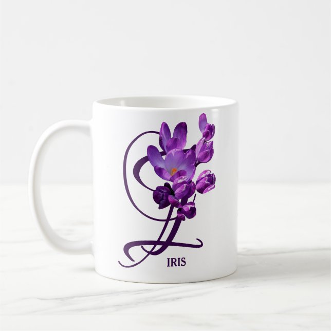 Anpassade Iris namn lila vår blommor boho Kaffemugg (Vänster)