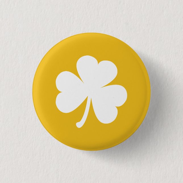 Anpassade Irish Shamrock Button | Guld & White Knapp (Framsida)