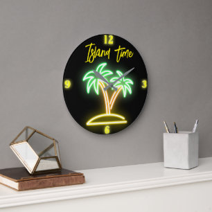 Anpassade Island Time Faux Neon Clock Stor Klocka