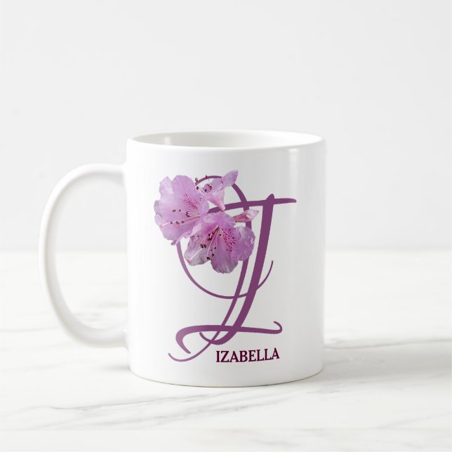 Anpassade Izabella namn rosa ros blommor boho Kaffemugg (Vänster)
