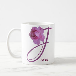 Anpassade Jackie namn söt rosa ros blommigt Kaffemugg