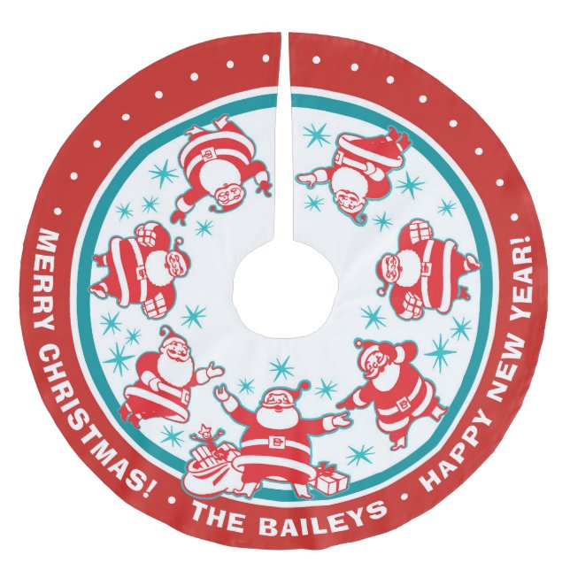 Anpassade Jolly Retro Santas Julgransmatta Borstad Polyester (Framsidan)