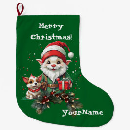 Anpassade Jul Elf och Doggo Stocking Stor Julstrumpa