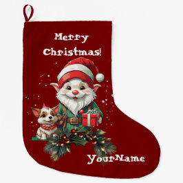 Anpassade Jul Elf och Doggo Stocking Stor Julstrumpa