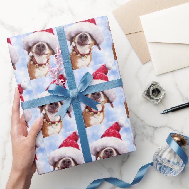 ANPASSADE jul Hund Santa Hat PHOTO Helgdag Presentpapper (Gifting)
