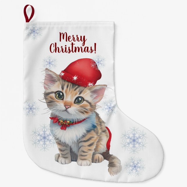 Anpassade Jul Kitten Stocking Stor Julstrumpa (Framsidan)