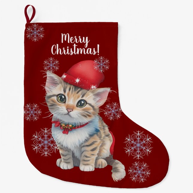 Anpassade Jul Kitten Stocking Stor Julstrumpa (Framsidan)