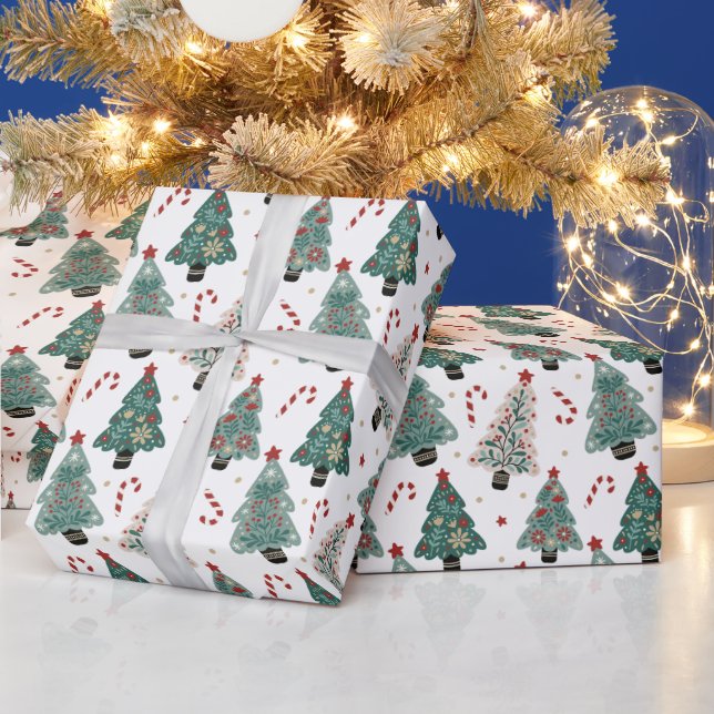 Anpassade julgransgodisrandor Blå Röd Mönster Presentpapper (Helgdagar)