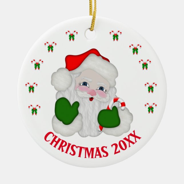 Anpassade Jultomten och Candycanes Julgransprydnad Keramik (Framsidan)