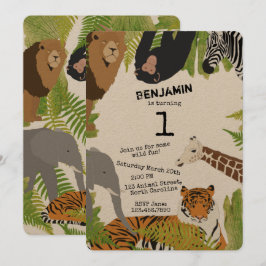 Anpassade jungle Animals Safari Birthday Inv Inbjudningar
