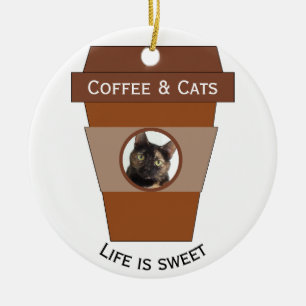 Anpassade Kaffe och katt - Livet är sötat Julgransprydnad Keramik