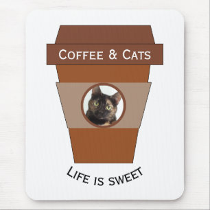 Anpassade Kaffe och katt - Livet är sötat Musmatta