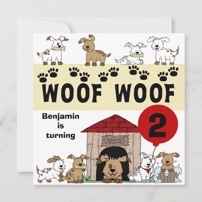 Anpassade kallvalsinbjudningar till valpar på Hund Inbjudningar (Framsida)
