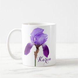 Anpassade Karen Girl namn lila iris blommigt Kaffemugg