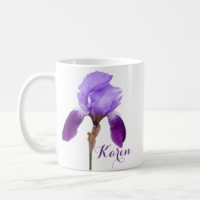 Anpassade Karen Girl namn lila iris blommigt  Kaffemugg (Vänster)
