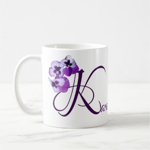 Anpassade Karen namn lila pansy blommigt boho Kaffemugg