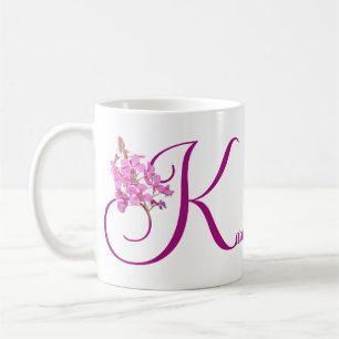 Anpassade Karen namn monogram rosa söt fleur Kaffemugg
