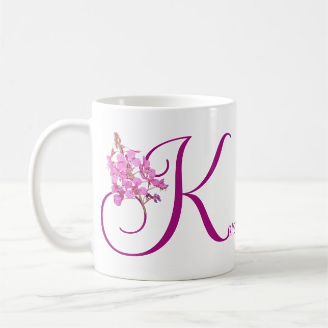 Anpassade Karen namn monogram rosa söt  fleur Kaffemugg (Vänster)
