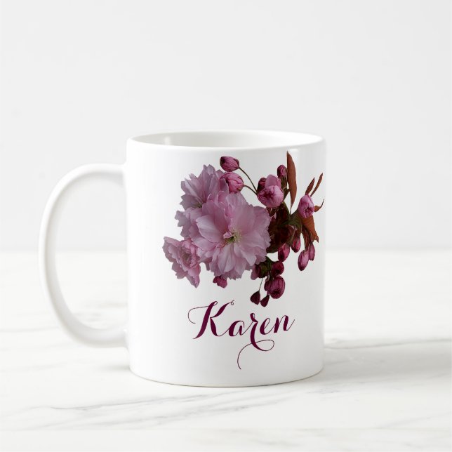 Anpassade Karen namn rosa blommar blommor Kaffemugg (Vänster)