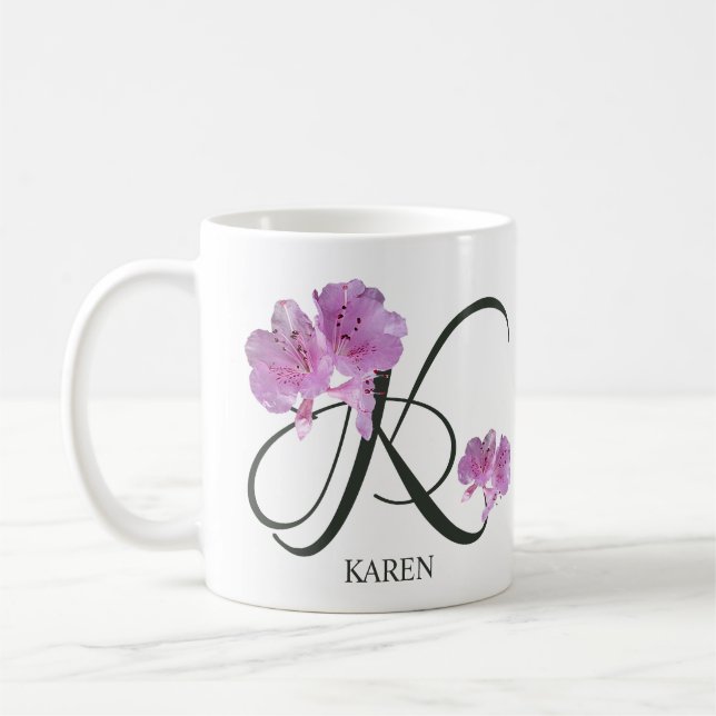 Anpassade Karen namn söt rosa blommigt Girl Kaffemugg (Vänster)