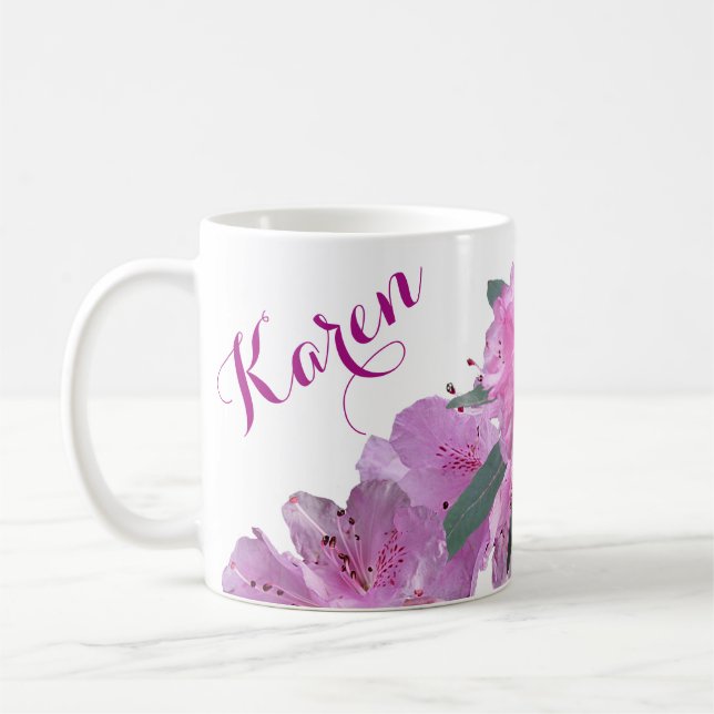 Anpassade Karen namn söt rosa vår blommigt Kaffemugg (Vänster)