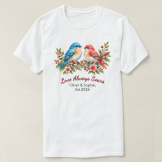 Anpassade kärleksfåglar Vattenfärg Bröllop Årsdag T Shirt