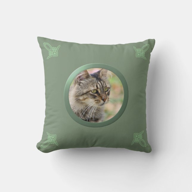 Anpassade - Katt/Pet-minnesfoto (Grönt) Kudde (Framsida)