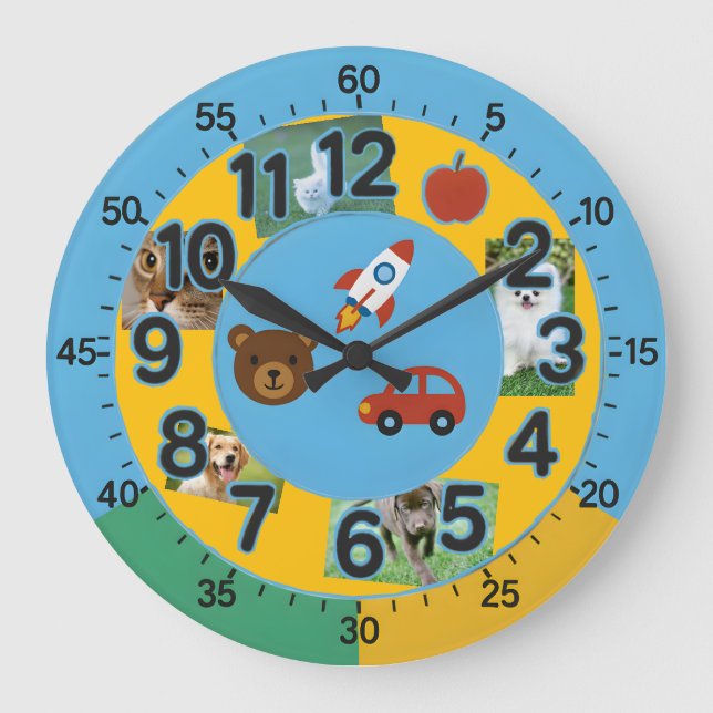 Anpassade Kids Learning Wall Clock med foton Stor Klocka (Framsida)
