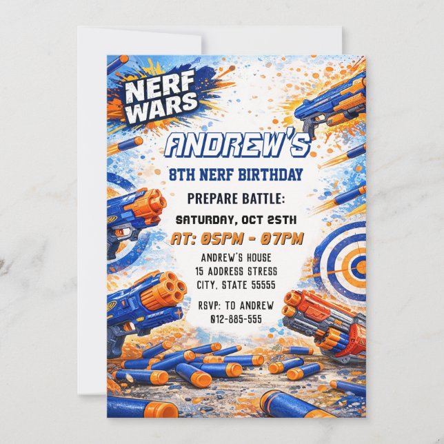 Anpassade Kids Nerf-pil-födelsedagsstrid Inbjudningar (Framsida)