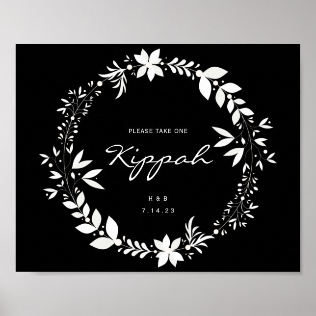 Anpassade Kippah Bröllop Sign, White & Black Po Poster (Framsidan)