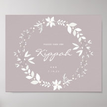 Anpassade Kippah Bröllop Sign, White & Lila P