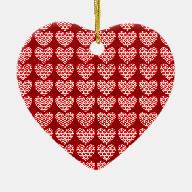 Anpassade Kissy Läppar Hearts Julgransprydnad Keramik (Framsidan)