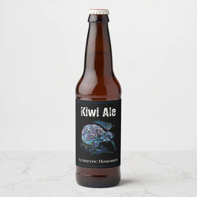 ANPASSADE KIWI NEW ZEALAND ÖLFLASKA ETIKETT (Framsida)